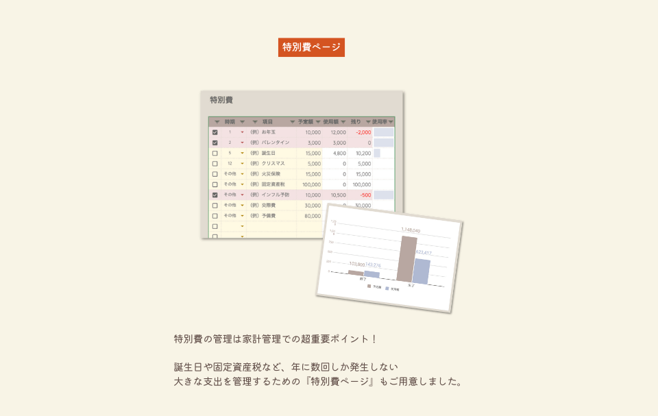 家計簿テンプレートの特別費ページ